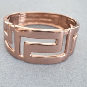 Greek Key Pattern Rose Gold Wide Bangle